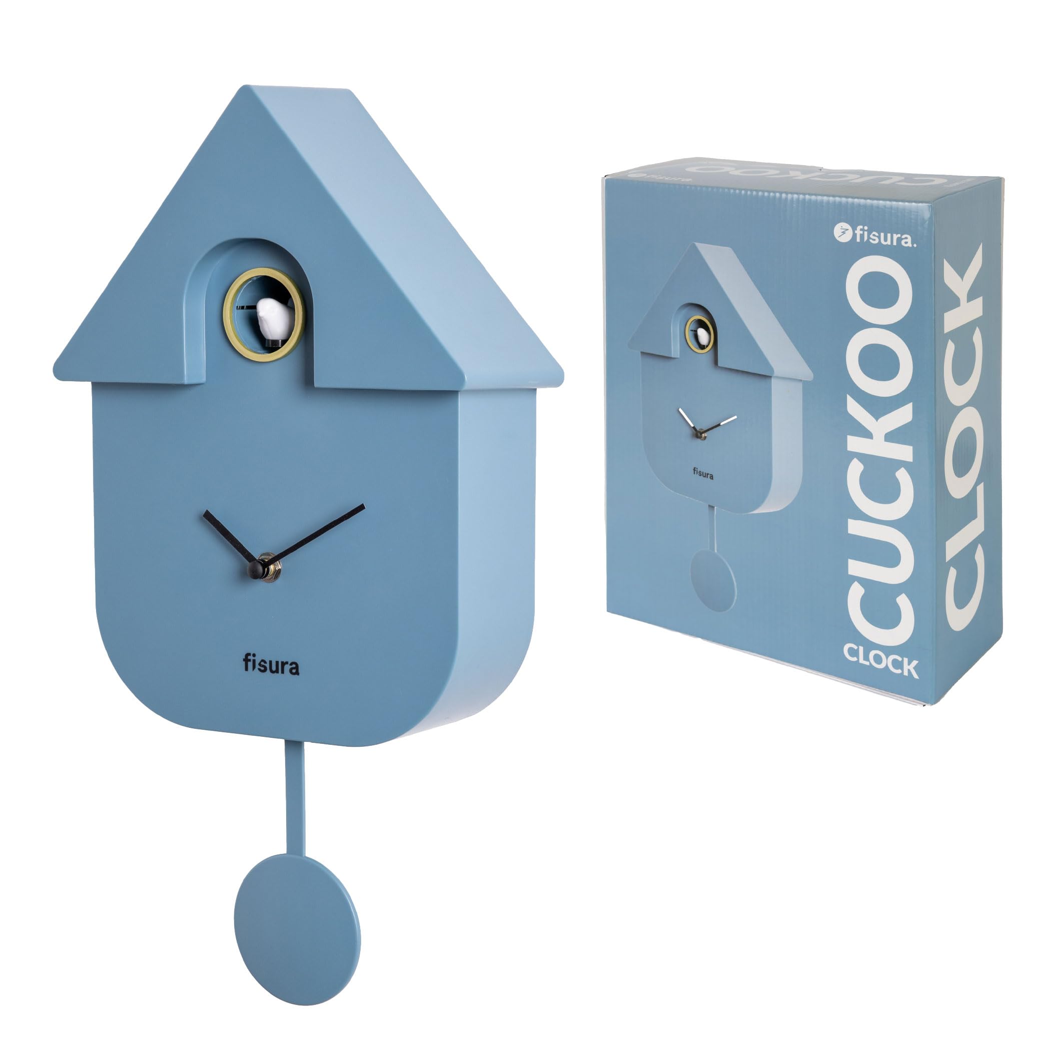Fisura - Blue Cuckoo Wall Clock – Silent Non-Ticking Quartz, Modern Home Decor, Gift for Living Room or Kitchen (Batteries not included) Original Gift