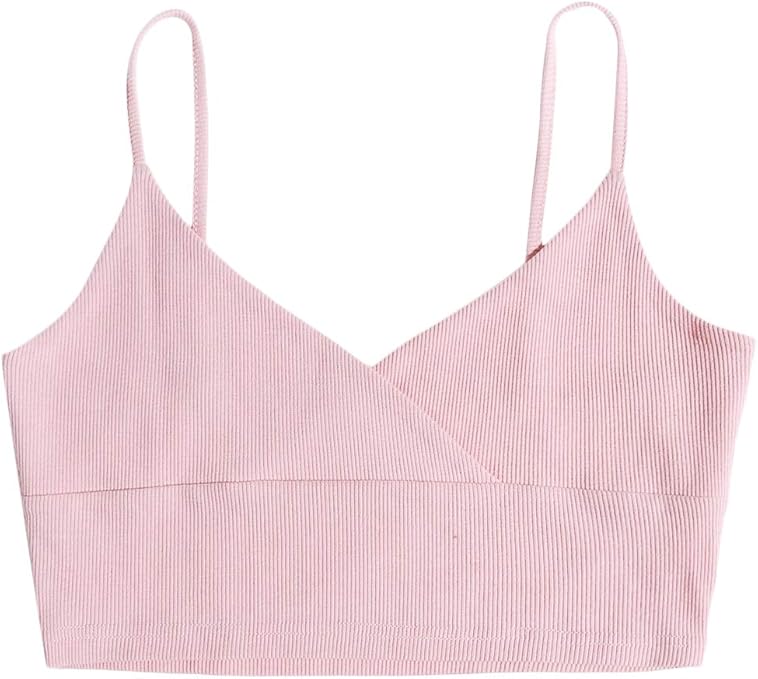 SheIn Women's Spaghetti Strap Rib Knit Camisole Wrap Slim Fit Crop Cami Top at Amazon Womenâs 