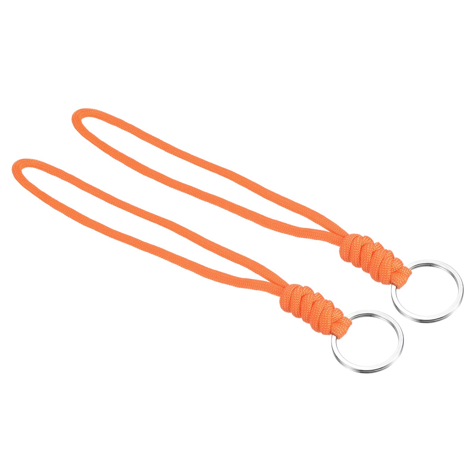 PATIKIL Paracord Lanyard with Keyring 8 Inch, 2 Pack Wrist Keychain Cord Metal Hook Strap for Keys Whistle ID Card Badge Holder, Orange