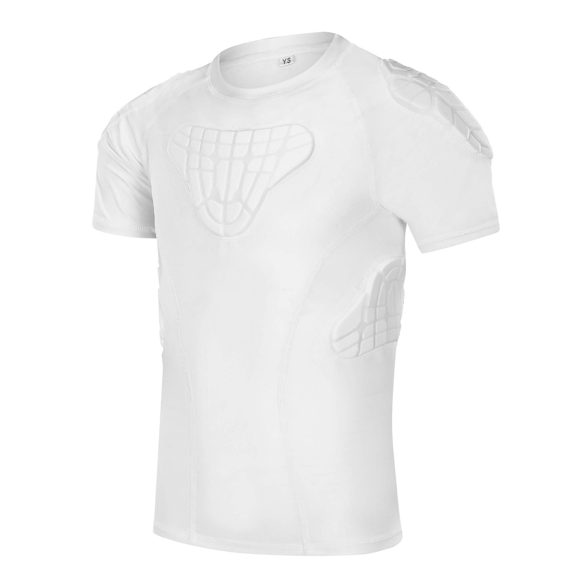 Photo 1 of TUOYR Padded Shirt Youth Boys Padded Compression Sports Protective T-Shirt Rib Chest Protector Extreme Exercise (White Padded Shirt, Y-XL(Chest 30.5inch~32inch))