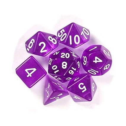 Leoie 7Pcs/Set Translucent Polyhedral Dice Set for Dungeons Dragons Pathfinder D&D RPG (D4 D6 D8 D10 D12 D20 D%) Purple