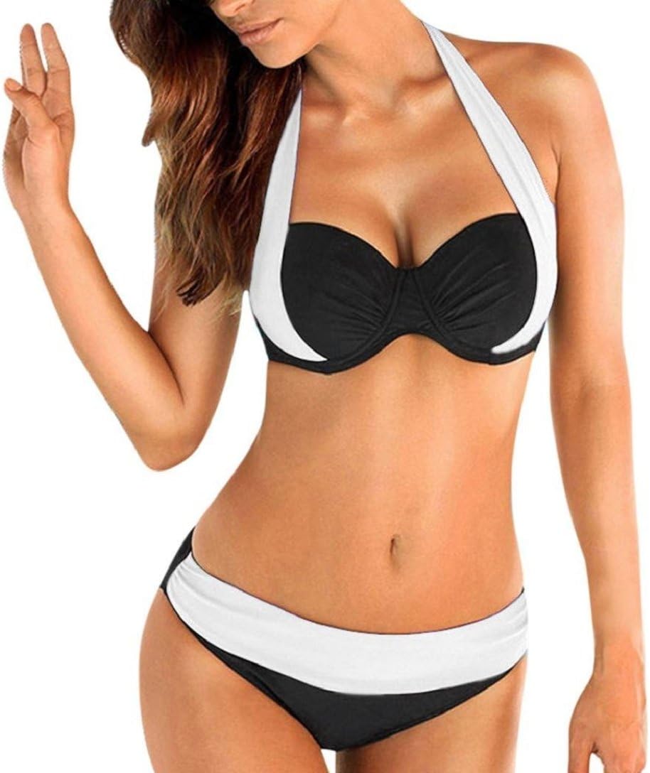 heekpek Women Bikini Set Halter Neck Push Up Swimsuit Padded Bra Backless Bathing Suit