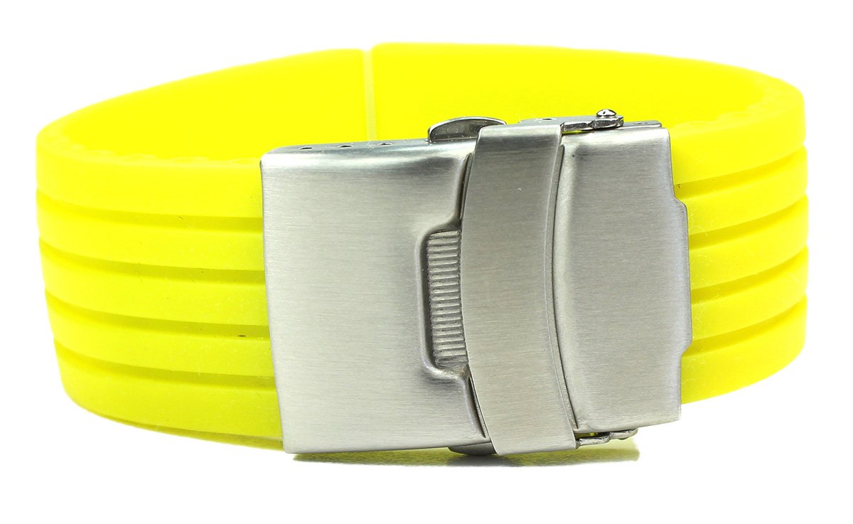 Yellow Rubber Silicone Bracelet Diver 22 mm Folding Clasp