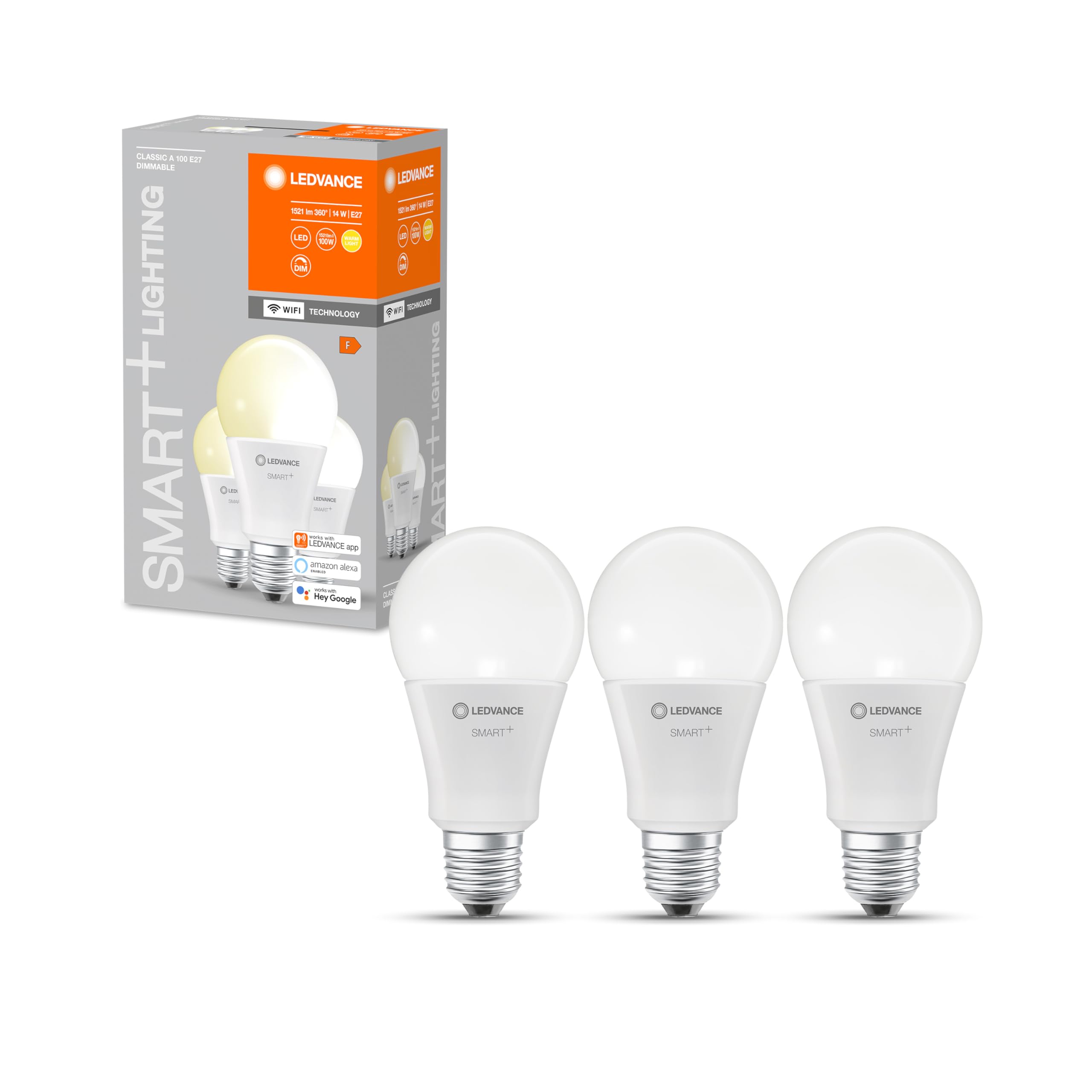LEDVANCE LED lamp | E27 | Warm White | 2700 K | 14W=100W | Smart+ WiFi Classic Dimmable