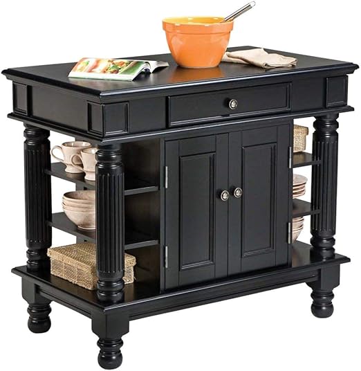 Amazon Com Americana Black Kitchen Island With Open Shelving By Home Styles Kitchen Islands Carts