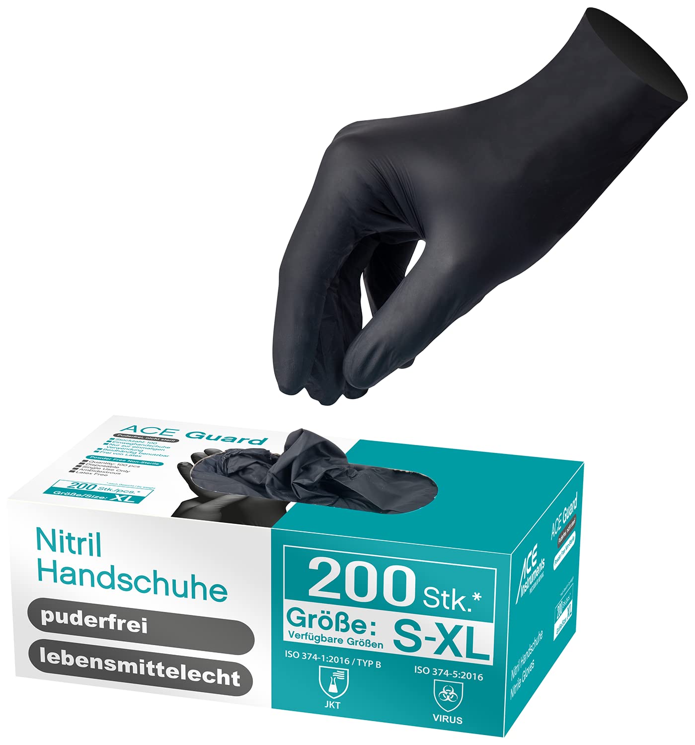 ACE Guard Einmal-Handschuh - 200 Stück puder- & latex-freie Einweg-Handschuhe aus Nitril - EN 374-08/M (200er Pack)