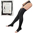 Presadee Thigh High Open Toe 15-20 mmHg Moderate Compression Leg Socks With YKK Zipper (Black, 1)