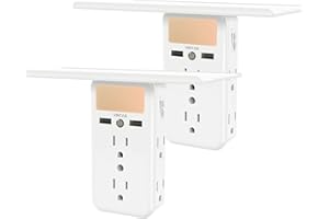 2 Pack VINTAR Outlet Shelf Wall Outlet Extender with Built in Shelf, Multi Plug Outlet with Adjustable Night Light,6 Power Outlets 2 USB Ports,ETL Certified