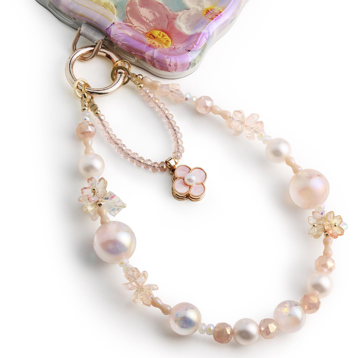 Posadina Phone Charm for Women, Anti-Theft Phone Wrist Strap Hands-Free & Beaded Chain, Detachable Cell Phone Lanyard with Tether Tab