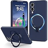 Vanxiliiy for Galaxy S25 Edge Case with Stand, Slim Liquid Silicone Phone Cases Compatible with MagSafe, Full Camera Protection Magnetic Kickstand Case Cover for Samsung S25 Edge, Dark Blue