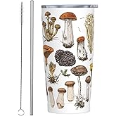 JASROTAO Mushroom Tumbler,Mushroom Atlas 20oz Stainless Steel Insulated Travel Tumblers,Travel Coffee Mug with Lid and Straw Water Bottle Drink Tumbler Cups Gifts for Women Men Lovers