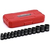 CASOMAN 13 Pieces 3/8-Inch Drive Impact Socket Set, 6-Point, Metric, Shallow, CR-V, 7mm to 19mm, Heavy Duty Blow Molded Stora