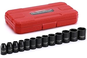 CASOMAN 13 Pieces 3/8-Inch Drive Impact Socket Set, 6-Point, Metric, Shallow, CR-V, 7mm to 19mm, Heavy Duty Blow Molded Stora