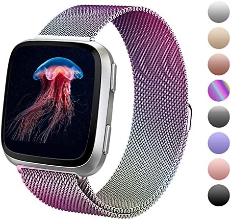 Yisdo For Fitbit Versa Bands Women Men Small Large Replacement Wristband Milanese Loop Stainless Steel Strap Mesh Adjustable Magnetic Closure Clasp Accessary Bracelet (Colorful, Small 5.1"-7.9")