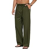 COOFANDY Men's Linen Pant Elastic Waist Linen Pants Drawstring Summer Beach Pant