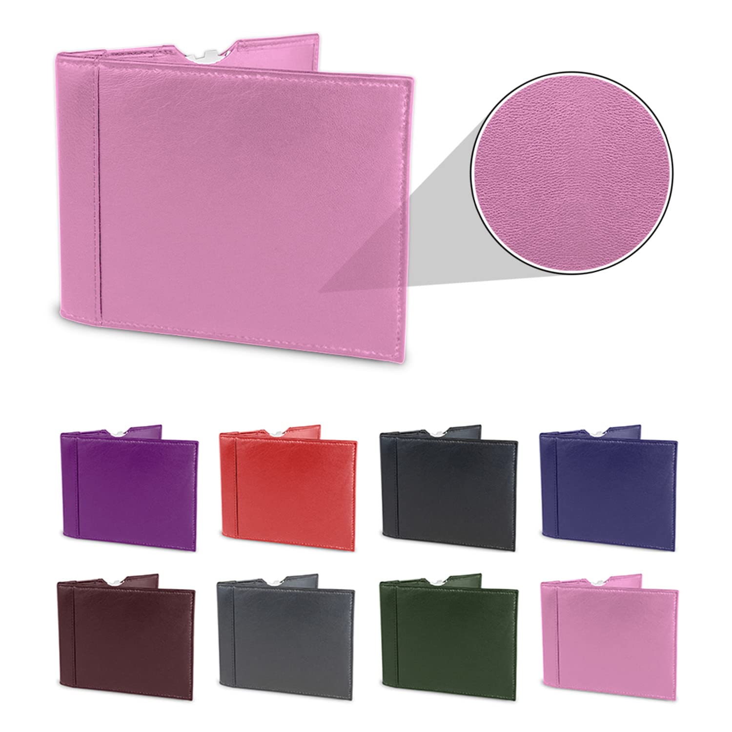Life With Dignity Real Leather Disabled Blue Badge Holder and Timer Wallet Cover Disability Parking Permit Case Folder Hologram Safe - Pink