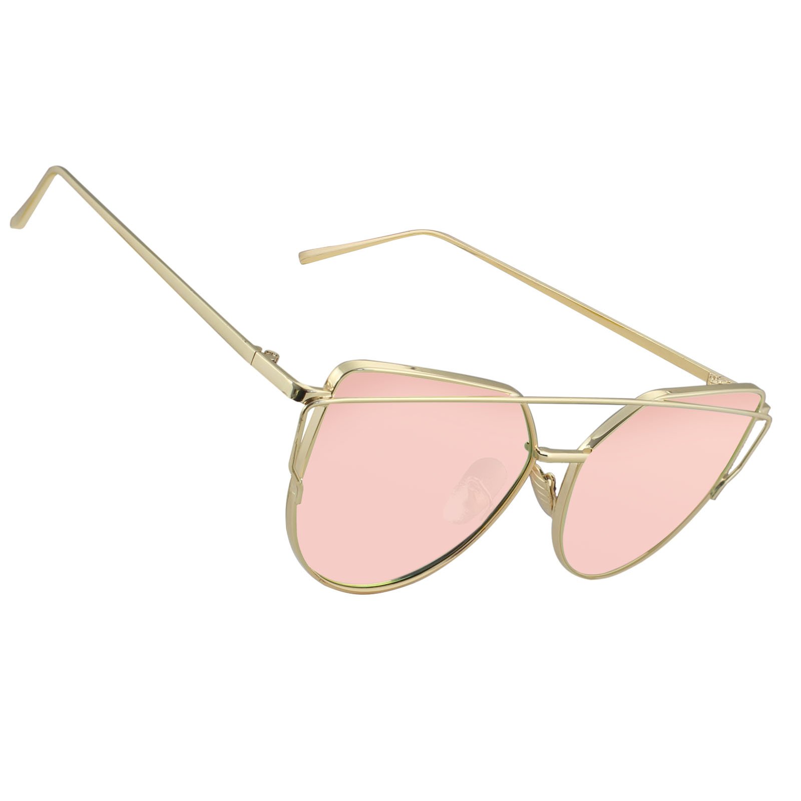 LIVHO G |Cat Eye Mirrored Flat Lenses Street Fashion Metal Frame Women Sunglasses