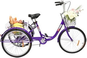 PEXMOR Adult Tricycle 7 Speed, 24/26 Inch 3 Wheel Bikes Tricycle for Adults, Adult Trike for Women/Men/Seniors, Three Wheel Cruiser Bike w/Folding Front & Rear Basket for Shopping/Recreation/Picnic