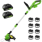 20V Electric Cordless String Trimmer, 2X 2.0Ah Battery Powered Lawn Trimmer | 12-Inch Lawn Tool Grass Trimmer Lightweight Yard Tools for Garden, Lawn Mower Cutter with Charger, Multiple Adjustable Shaft