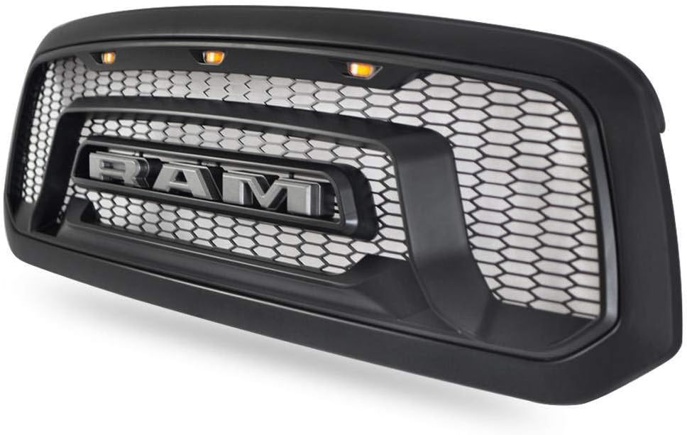 10JQK ABS Mesh Grille Rebel Style Front Grill Hood LED Racing grill Fit For Dodge Ram 1500 2013-2018