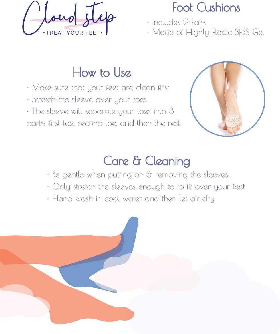 CloudStep Metatarsal Pads for Women and Men, Foot Pads for Ball of Feet - 2 Pairs (4 Pieces) Reusable Gel Cushions for Runners, High Heels, Dancers, Morton's Neuroma, Sesamoiditis, Bunions, Foot Pain: Health & Personal Care