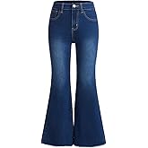 Milumia Girl's Raw Hem Stretchy Flare Jeans Bell Bottom Denim Long Pants with Pocket