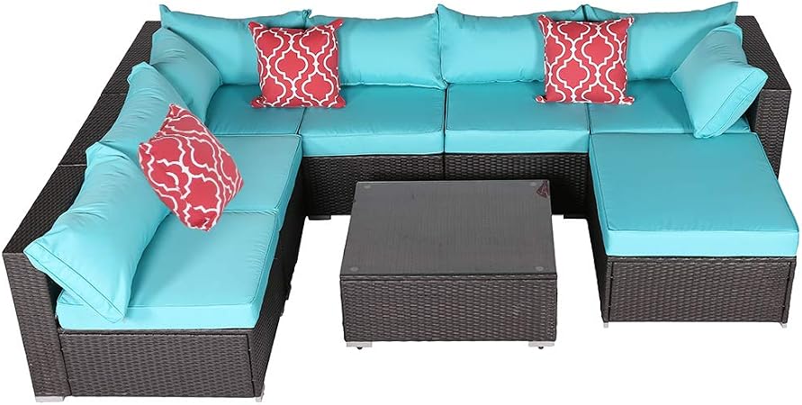 Do4u Patio Furniture Set 6 Piece Outdoor Lawn Backyard Poolside All Weather Pe Wicker Rattan Steel Frame Sectional Cushioned Seat Sofa Conversation Set Gray Turquoise Talkingbread Co Il