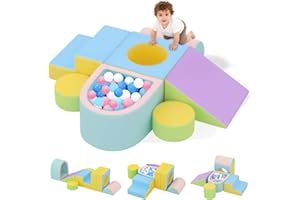 JUOIFIP Toddler Climbing Toys Indoor, 6-Piece Baby Foam Climbing Blocks with Ball Pit, Colourful Soft Play Set for Toddlers 1-3 Years Old, Kids' Indoor Climbers & Play Structures (Balls not Included)
