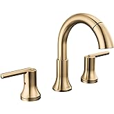 Delta Trinsic Brushed Gold Bathroom Faucet with Sprayer, 8 Inch 3 Hole Widespread Bathroom Sink Faucet with Pull Out Sprayer, Metal Push-Pop Drain, Champagne Bronze 3559-CZPD-DST