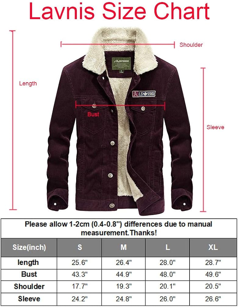 Lavnis Men's Corduroy Trucker Jacket Casual Stand Collar Button Down Fleece Denim Jacket at  Men’s Clothing store