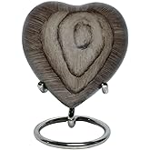 BOLD & DIVINE Wooden Textured Theme Keepsake Urn | Human Ashes Memorial Urn, Burial, Funeral Cremation Urns (Grey Wood, Heart Shape)