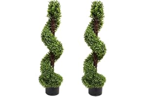 GreenBrokers 2 x Artificial Premium Quality Topiary Boxwood Spiral Trees in Black Pot for Indoor Outdoor Decor, UV Stable (3ft/90cm) …