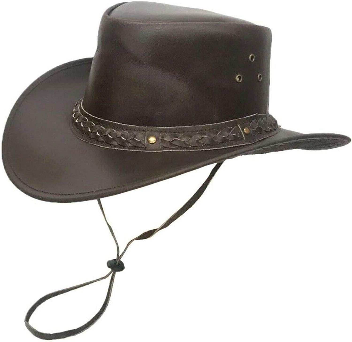 Real Leather Western Style Stud Hat Bush Cowboy Australian Western Chin Strap Amazon.co.uk
