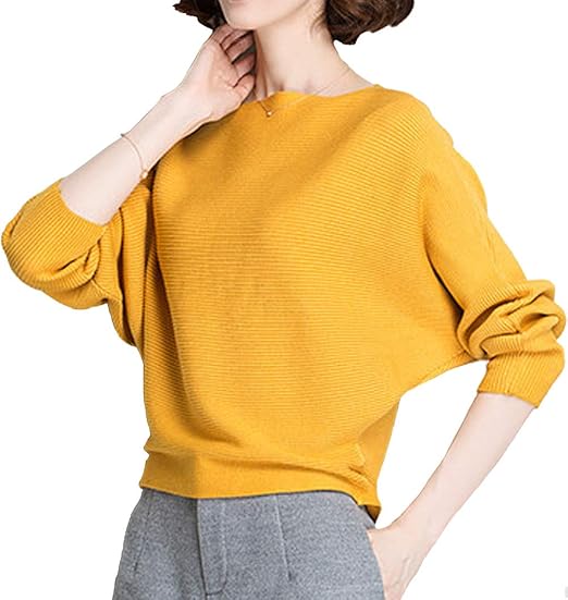 Amazon Shinkel ドルマン ニット 上品 ボートネック フリーサイズ 長袖 トップス レディース イエロー セーター 通販