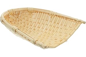 PRETYZOOM Bamboo Bread Basket Handmade Woven Winnowing Pan 9 x 9 Inch Home Drain Basket for Drying and Organizing Food