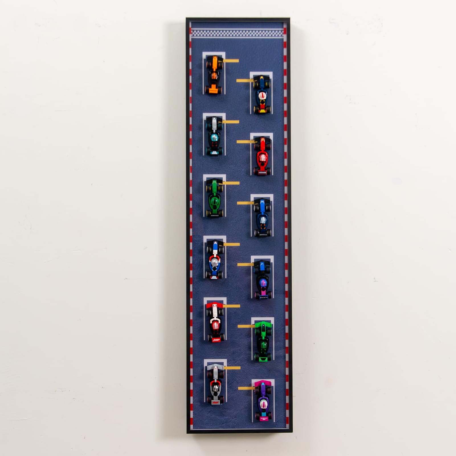 NOVDA Display Wall Board Compatible with Lego Speed Champions F1 71049 12 Racing Cars, 74 x 20 cm Frame (Models Not Included)