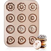 Beasea Donut Baking Pans, 1 Pack Nonstick Small Mini Doughnut Pans 12 Cavity Carbon Steel Bagel Oven Baking Tray Sheet