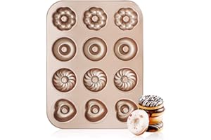 Donut Pan 12 Cavity, Beasea Nonstick Donut Baking Pans, Carbon Steel Donut Mold, Donut Baking Tray Bagels Mold for 12 Donuts