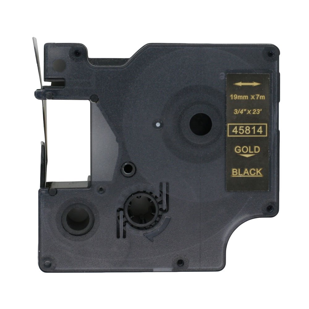 Fassport 1 Pack Gold on Black Label Tape Compatible for DYMO D1 45814 19mm 3/4"