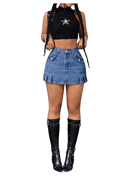 BEAUDRM WOMEN’S LOW WAIST MINI DENIM SKIRT BUTTON FRONT PLEATED BODYCON JEAN SHORT SKIRTS DARK WASH X-SMALL