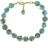Venice Murano Glass Bracelet Aqua Blue Teal Handmade with Italian Sparkling Sommerso Beads. Made in Venice, Italy. Blown - Murano Glass Bracelets for Women