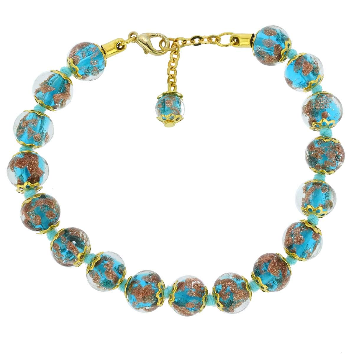 Venice Murano Glass Bracelet Aqua Blue Teal Handmade with Italian Sparkling Sommerso Beads. Made in Venice, Italy. Blown - Murano Glass Bracelets for Women