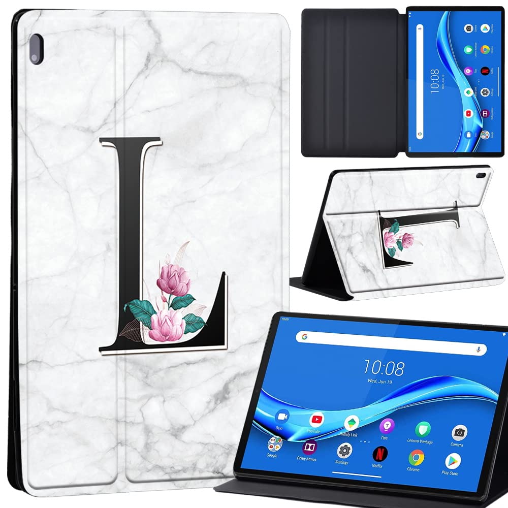 Case For Lenovo Tab M10 FHD Plus 10.3 inch (TB-X606X TB-X606F) Leather Case with Auto Wake-up, Flip Case for Lenovo Tab M10 FHD Plus Cover (letter L on white marble)