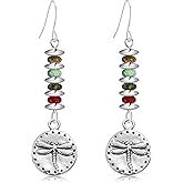 Hanavigar Boho Vintage Silver Dragonfly Dangle Drop Earrings Colorful Beaded Round Disc Hook Earring For Women