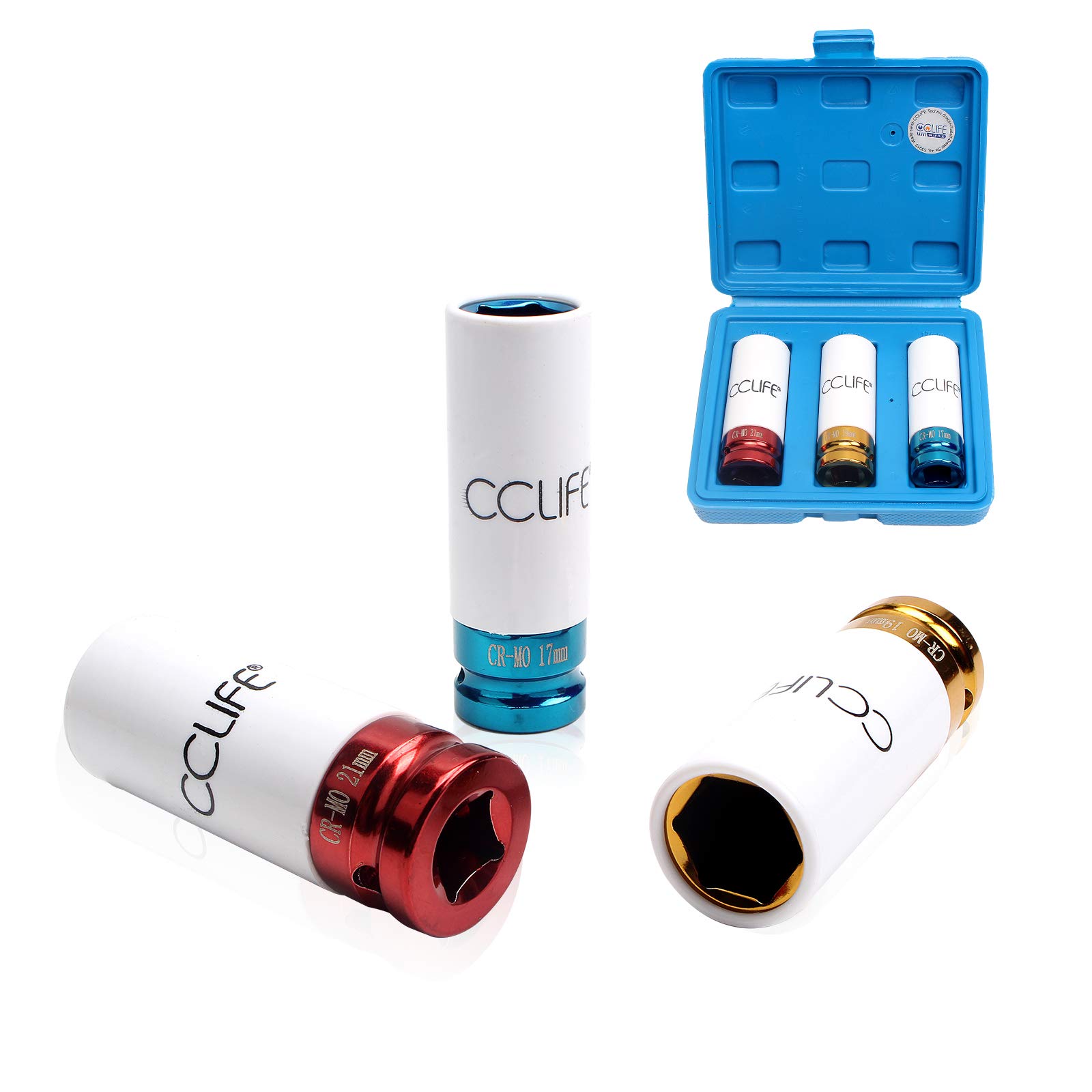 3 pcs Alloy Wheel Nut Protective Deep Impact Socket Driver Tool Set 17 19 21mm 1/2'