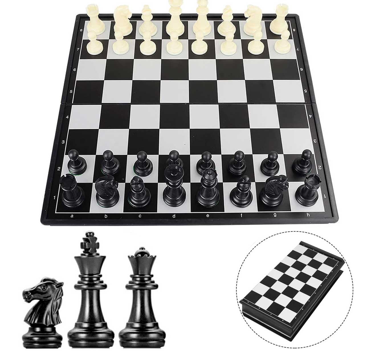 Travel Chess Set,Magnetic Chess Set with Chess Folding Board,9.8" ×9.8" Inch international chess set,Chess set black and white Piece for Kids/Children/Adults