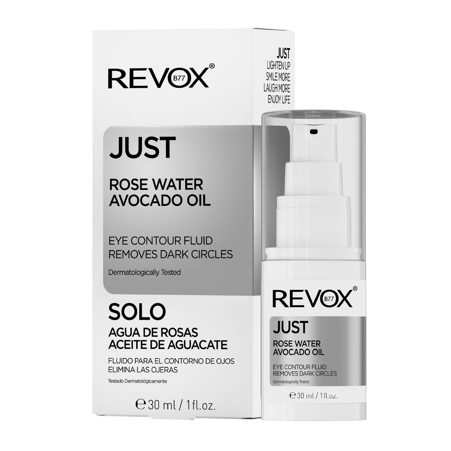 REVOX B77 - Just Rose Water Avocado Oil Eye Care Fluid, 30 ml, Eye Contour Fluid, Eliminates Dark Circles, Deeply Hydrates, Reduces Wrinkles and Bags, Soothes the Skin, Improves Elasticity