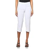 Pull-On Capri Pant with Faux Front Pockets and Lace Edge Hem