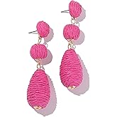 Boho Raffia Earrings Statement Dangle Earrings Cute Teardrop Ball Earrings Colorful Summer Jewelry Handmade Rattan Earrings for Women