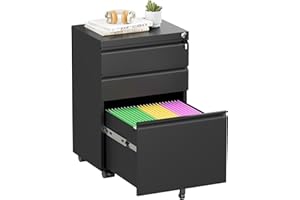 Superday Black File Cabinet 3 Drawer, Fully Assemble Metal Rolling Vertical Filing Cabinet with Wheels, Small Under Desk File Cabinets for Home Office